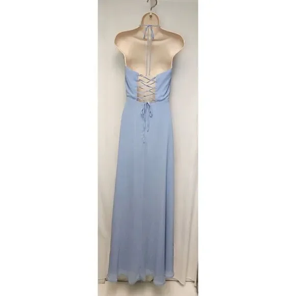 Speechless Women's Halter Chiffon Maxi Blue Dress Size 11 - Picture 5 of 8